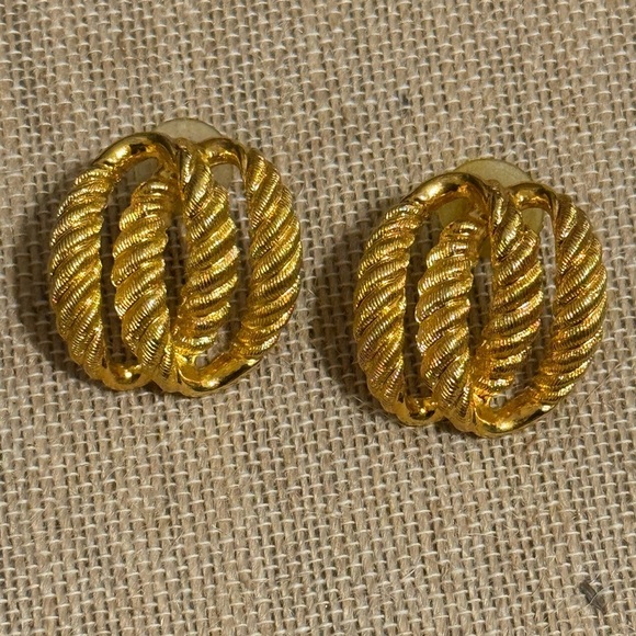 Gold Twisted Rope Earrings - Picture 7 of 9